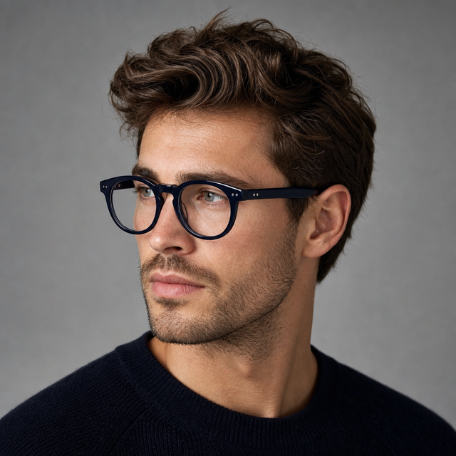 Italy Designer's Best Selling Black Acetate Round Eyeglasses with Rivets Hinge Eyewear Frames Made in China
