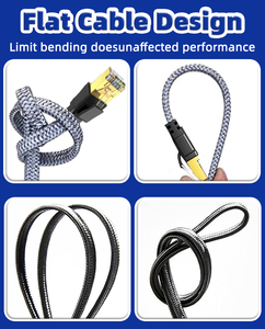 D Sunty Cat8 Patch <b>Cord</b> Flat Ethernet Cable Gray <b>Braided</b> 40Gbps 2000MHz FTP Pure Copper with CE RoHS 30AWG - Product Image 1