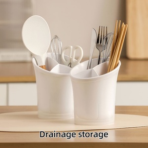 Support de rangement en céramique pour ustensiles de cuisine, cuillères, fourchettes, spatules et outils de cuisson, avec égouttoir - Product Image 5