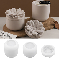 DM1257 Moule en Silicone Résine pour Pot de Bougie en Forme de Fleur, Boîte de Rangement en Gypse, Moules pour Pot de Fleurs en Ciment Plâtre Béton avec Couvercle