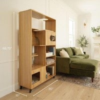 Meuble d'escalade pour chat en verre et bois, design moderne, respirant, multi-compartiments, avec étagère trapézoïdale et rangement, vente en gros usine