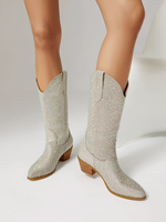 Bottes de cow-boy pour femmes CEHNO, livraison directe, strass argentés, bottes de cowgirl pour femmes, articles de boutique western