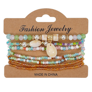 Fashion Beaded <b>Bracelets</b> Set 7Pcs Per Card With <b>Shell</b> Pendant Women's Jewelry Made In China - Product Image 5