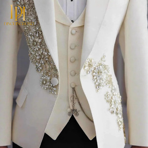 Costume <span class=keywords><strong>Homme</strong></span> Luxe 2 Pièces Argenté Brodé Cristal Élégant Simple Boutonnage <span class=keywords><strong>Mariage</strong></span> Business Fermeture Éclair - Product Image 3