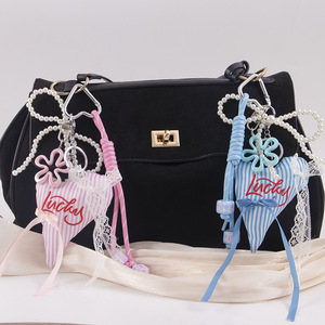 Lace Bow Embroidered Letter Heart Pendant Pearl Chain Bag Charm Keycharm for Women - Product Image 1