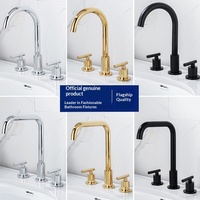 Robinet de lavabo en cuivre à double poignée, trois trous, à poser sur le plan, avec bec orientable et commande à double bouton, finition sous vide