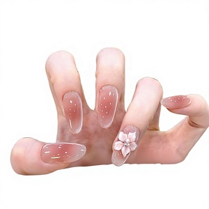Uñas Postizas con Diseño de Flor de Hielo, Estilo Instagram, Sensuales, Combinables con Todo, Degradado de Color Rosa, Efecto Ojo de Gato, Elegantes, Hechas a Mano - Product Image 4