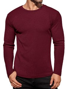 Magliette a Maniche Lunghe da <span class=keywords><strong>Uomo</strong></span>, Pullover a Coste, Maglie Termiche Aderenti, Sottomaglie Elasticizzate con Collo Rotondo - Product Image 2