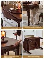 Ensemble de table à manger ovale et ronde en bois, extensible et pliable, style campagnard américain, avec design antique