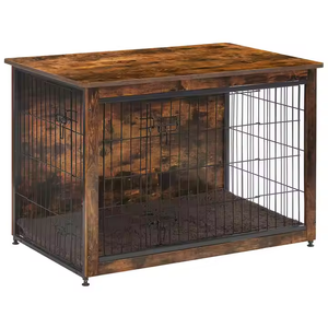 Industrial Retro <b>Dog</b> <b>Kennel</b> Furniture | Steel-Framed Wood Crate with Locking Doors | Dual-Purpose End Table for Pet Owners - Product Image 2