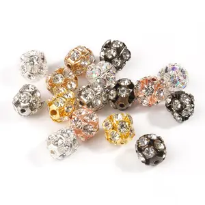 Hot Selling Colorful Metal Crystal Rhinestone Ball Shape Spacer Beads Silver DIY Plated Bracelet Beaded Accessory 100pcs Per Bag