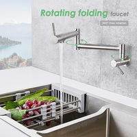 Robinet de cuisine mural moderne en acier inoxydable à trou unique, robinet d'eau froide simple, double poignée pliable et flexible