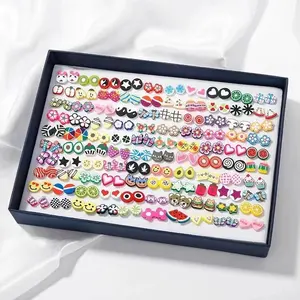 100 pairs of mixed color children's polymer clay allergy resistant earring boxed set