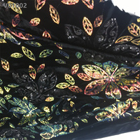 Tissu en velours brodé de sequins floraux sur toute la surface, dentelle brodée pour femme, 100% polyester élastique pour robe de soirée