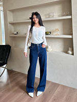 Celana Jeans Wanita Yuanbofei, Model Longgar, Celana Jeans Straight-Leg, Bahan Stretch, Bernapas, Kasual, Vintage, Denim Elegan