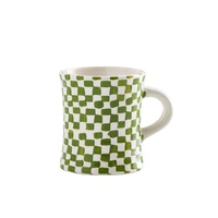 Mug en céramique à motif damier créatif vert et blanc, tasse à café géométrique pour la maison, le bureau ou comme cadeau