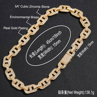 Chaîne à maillons en laiton BES 15 mm avec zircone cubique taille baguette, design unique, style Hip Hop Rap, bijoux pour hommes, vente en gros d'usine