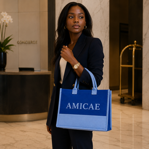 Borsa Tote in Tela alla Moda Ispirata al Design della Confraternita Zeta Amicae, Bicolore Blu Reale e Azzurro, Stile Greco ZA 1948, per Uso Quotidiano e Shopping - Product Image 4