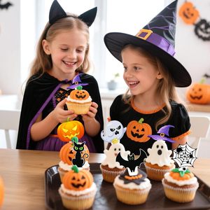 Décoration de gâteau d'Halloween moderne : 24 drapeaux de sorcière en papier pour cupcakes, idéaux pour les gâteaux d'anniversaire - Product Image 2