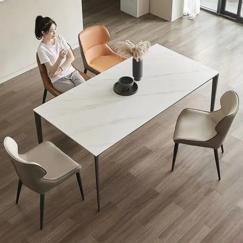 Aluminum alloy bright matte rock plate dining table combination of small household type modern simple minimalist table