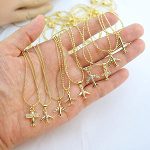NZ1545 elegante placcato in oro 18k CZ placcato aereo Jet charm ciondolo collana a catena, assistente di volo regalo gioielli pilota - Product Image 5