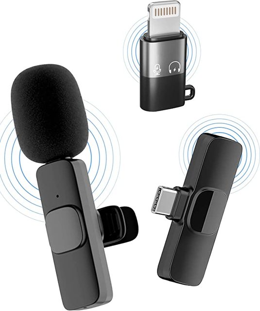 Lavalier Microphone for Smartphones, Mini Microphone Plug and Play, Lavalier Microphone Wireless for YouTube/Facebook Live