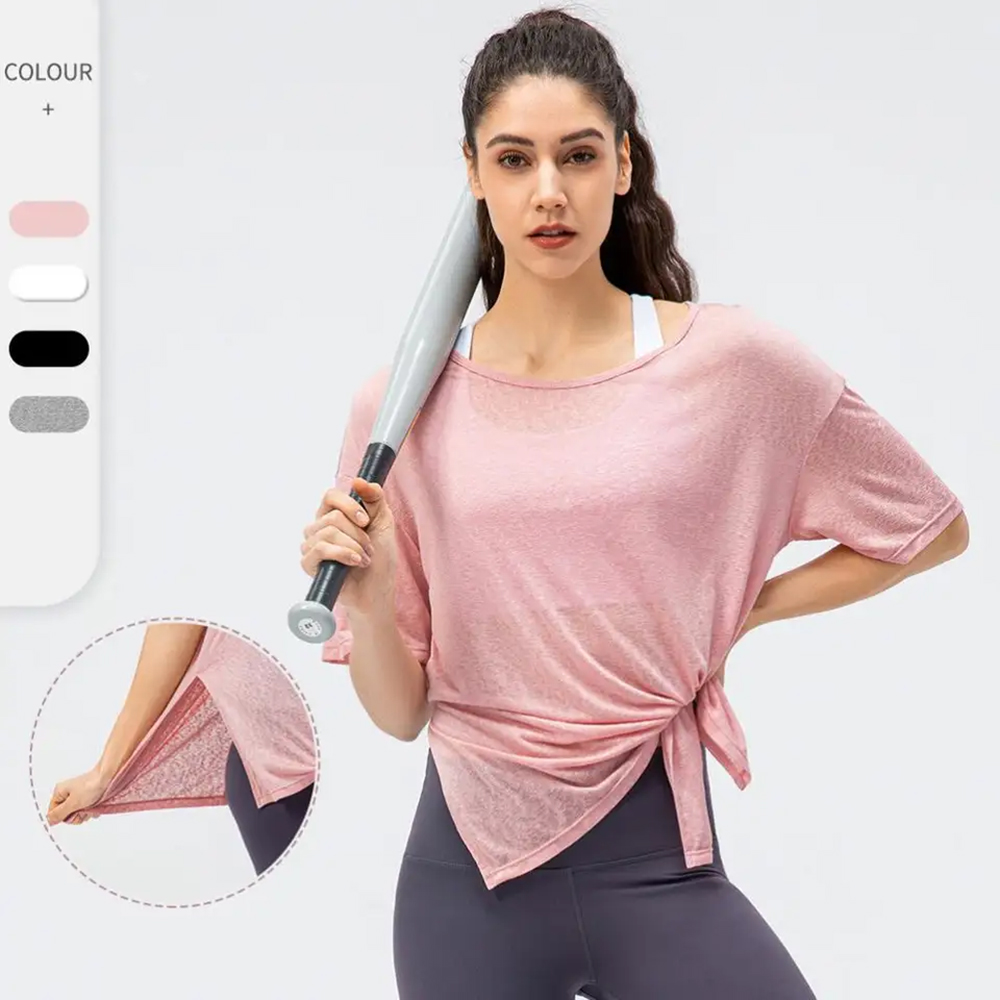 Custom logo Wholesale T Shirt Fitness Workout Short Sleeve Plus Size Comfortable Elastic Gym Custom Logo Women Yoga Top