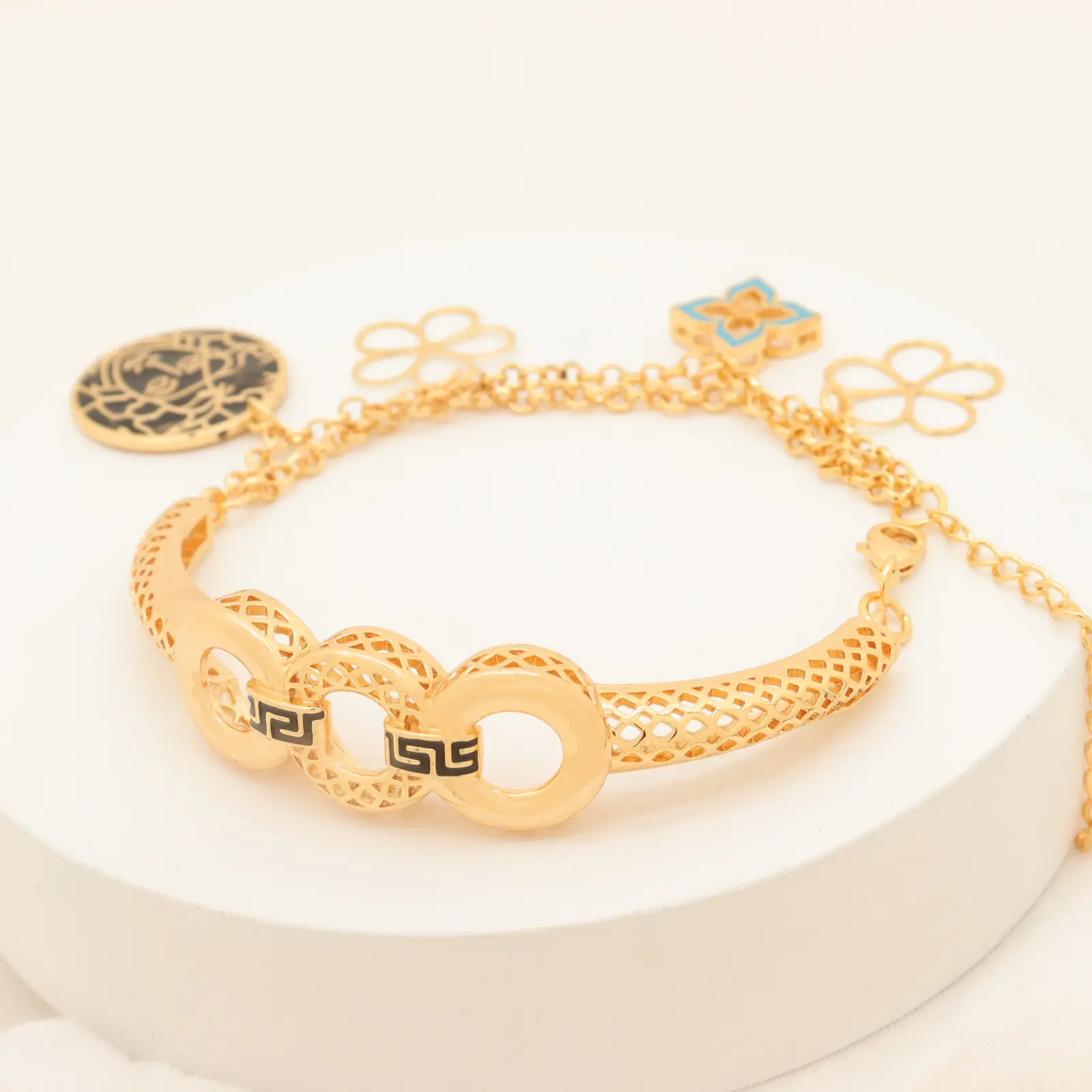 Personalizzato arabia saudita 24k placcato oro smalto pittura braccialetto di olio nero braccialetto fortunato ciondolo braccialetto braccialetti gioielli