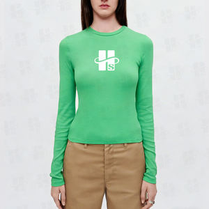 Camiseta Deportiva Ajustada de Spandex Elástico con Estampado Personalizado, Camiseta de Manga Larga para Mujer, Color Sólido, Absorbe la Humedad - Product Image 2