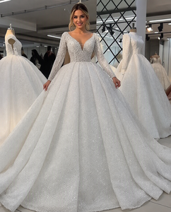 S4309F 2027 Vestido de Novia de <span class=keywords><strong>Alta</strong></span> <span class=keywords><strong>Costura</strong></span>, Nuevo Estilo, con Cuentas y Pedrería, Vestido de Novia de Lujo con Cola Larga - Product Image 1