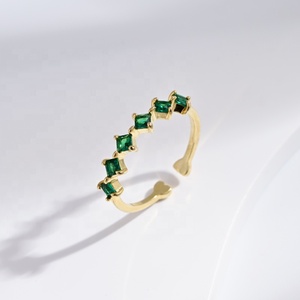 Custom plata 925 Sterling <b>Silver</b> engagement green <b>ring</b> marriage chunky dainty 18k gold plated vintage <b>emerald</b> <b>rings</b> for women - Product Image 3