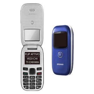 Téléphone à clapet Brondi 2G GPRS double SIM bleu 1,77 pouces avec fenêtre + téléphone à fonctions - Product Image 1