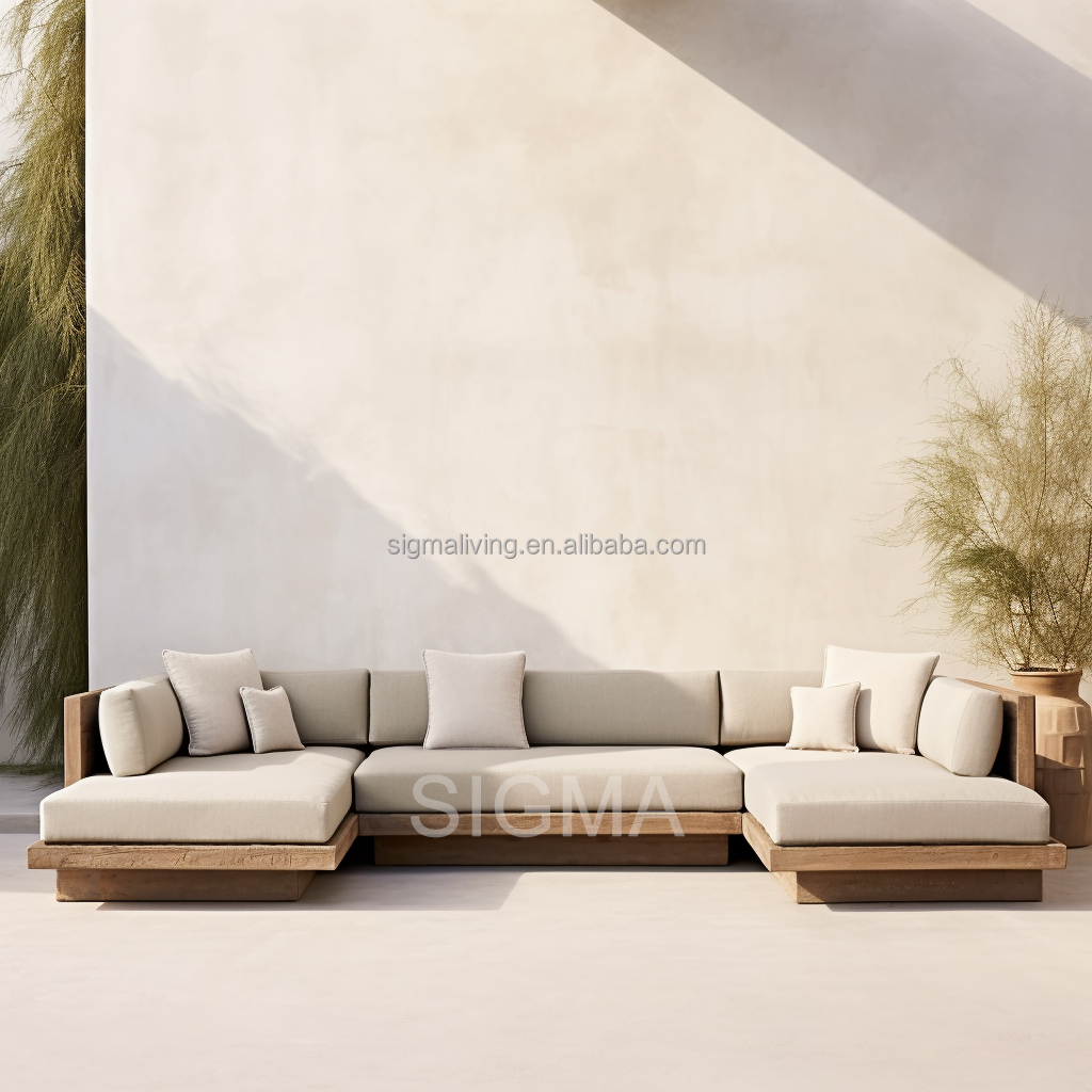 Luxury Design Water-resistant Outdoor Restaurant Furniture Garden Wooden Frame Patio Sofa Set Teak Wood Sofa