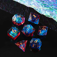 Ensemble de dés DND irisés rouge et bleu, 7 pièces, dés polyédriques en résine à bords tranchants avec des chiffres dorés pour les jeux de rôle sur table Dungeons and Dragons
