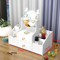 Boîte de rangement cosmétique multifonctionnelle en bois de luxe blanc avec miroir, style nordique, organisateur de maquillage, oreilles de chat, écologique, 4-en-1, capacité 3-6L