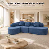 Canapé chaise longue incurvé en chenille compressée sans structure, moderne, trois places, en forme de U, éco-responsable, pour salon ; OEM