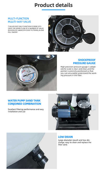 PIKES Fiberglass Pool Sand Filter Water Filtration System for Swimming Pool