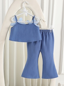 Set Estivo Casual per <span class=keywords><strong>Bambina</strong></span>, 2 Pezzi, Senza Maniche, con Fiori Tridimensionali, Top a Bretelle e <span class=keywords><strong>Pantaloni</strong></span>, per Uso Quotidiano, Alla Moda - Product Image 2