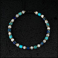 Bracelet en macramé perlé de nacre turquoise, fait main, avec sertissage circulaire, placage couleur acier naturel, certifié par une tierce partie