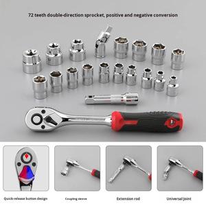 Jeu de clés à douilles en acier au chrome-vanadium, poignée à cliquet de 3/8 pouce, ensemble d'outils de réparation automobile avec rallonges - Product Image 2