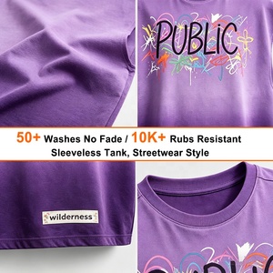 Camiseta sin mangas OEM/ODM vintage con estampado tie-dye de 230GSM, etiqueta impresa, serigrafía, estampado de grafiti personalizado y abertura de manga holgada - Product Image 2