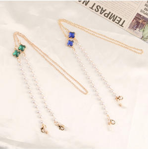 Kacamata Desain Kustom Rantai Kacamata Banyak Gaya Rantai Berlapis Emas Manik-manik Kristal Semanggi Aksesori Kacamata Tali Masker Wajah - Product Image 3