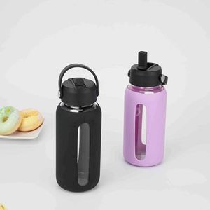 26oz 800ml High Borosilicate Glass Water Bottle with Silicone Sleeve Straw Lid BPA Free & Leak-Proof for Yoga Fitness & Travel - Product Image 2