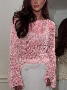 Chemise chic brillante pour femmes, tendance du printemps, avec des paillettes creuses et un haut en tricot <span class=keywords><strong>brillant</strong></span> - Product Image 1