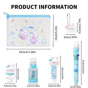 Ensemble de papeterie bleu lapin de 6 pièces, <span class=keywords><strong>fournitures</strong></span> <span class=keywords><strong>scolaires</strong></span> à thème lapin mignon pour filles, gommes, crayons, blocs-notes, cadeaux de Pâques personnalisables - Product Image 2