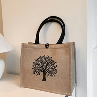Sac fourre-tout en coton et lin grande capacité, imprimé ethnique, sac de shopping esthétique rétro, sac cadeau pour le travail et les courses quotidiennes