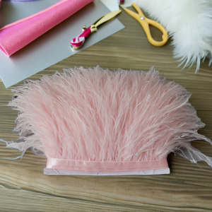Chất Lượng Cao Ánh Sáng Màu Hồng 10-15Cm Đà Điểu Lông Cắt Tỉa Nhuộm Ren Trim Cho Cửa Hàng Trang Phục May Phụ Kiện Nhà Máy Trực Tiếp - Product Image 2