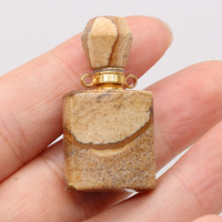 Collier avec pendentif en pierre naturelle jaspe, mini flacon de parfum, bijoux à l'huile essentielle pour femmes HZ