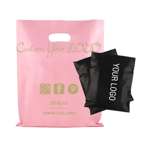 Custom logo printed plastic pink thank you die cut handle carry shopping packaging bags for gift clothing boutique retail watch