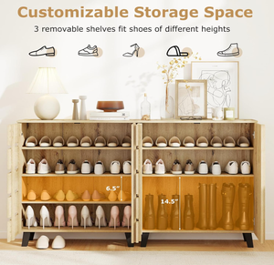 <span class=keywords><strong>Meuble</strong></span> à chaussures en bois à 4 niveaux avec porte à lattes et étagères amovibles – Armoire de rangement gain de place pour couloir - Product Image 4
